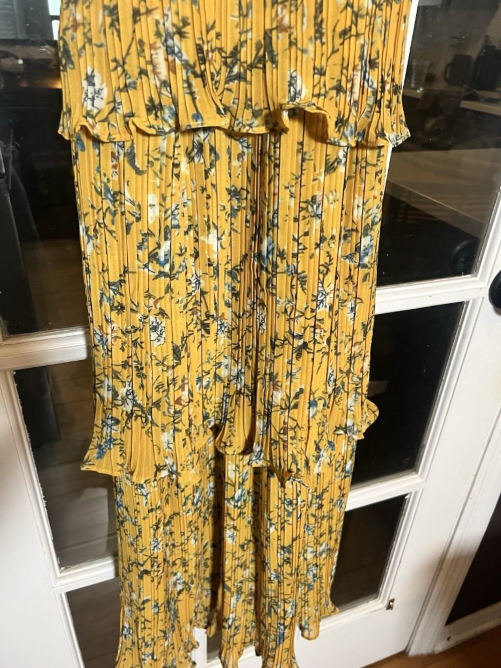 Lulus XS Cascading Yellow Floral Print Spring Cottagecore  Maxi Tiered  Dress. K - Picture 2 of 9